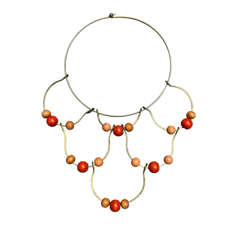 Vintage 1960’s MCM Statement Bib Choker Necklace Wooden Beads